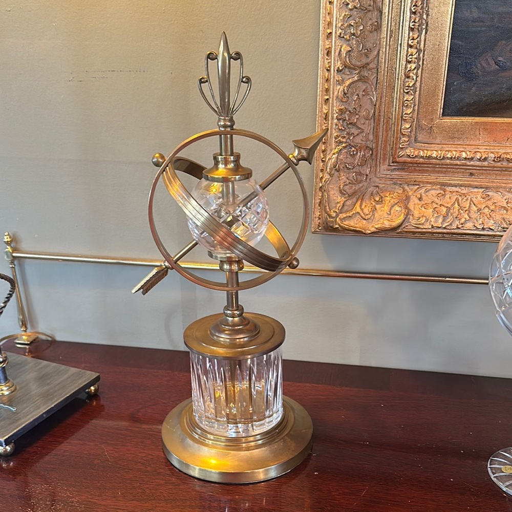Vintage Brass Crystal Glass Armillary Globe Sphere Decor